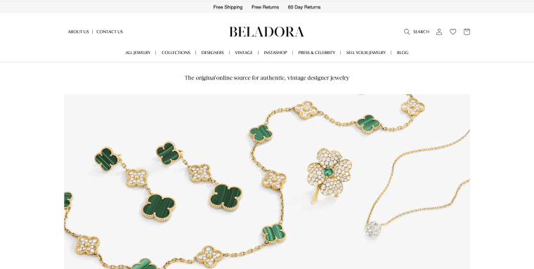 Screenshot of Beladora.com's homepage.
