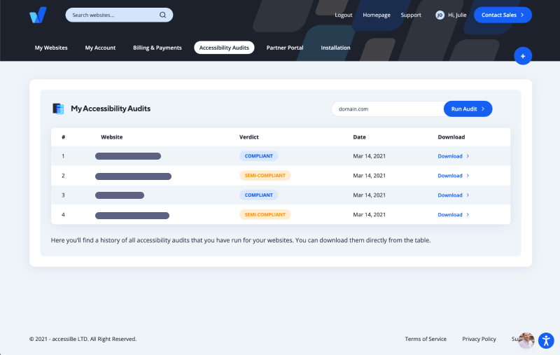 Screenshot of the personal audits area in the new dashboard