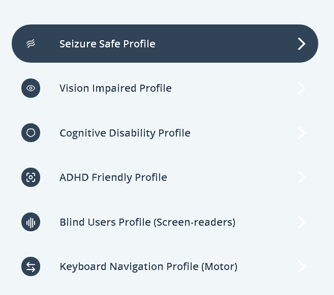 A list of all of accessiBe's accessibility profiles