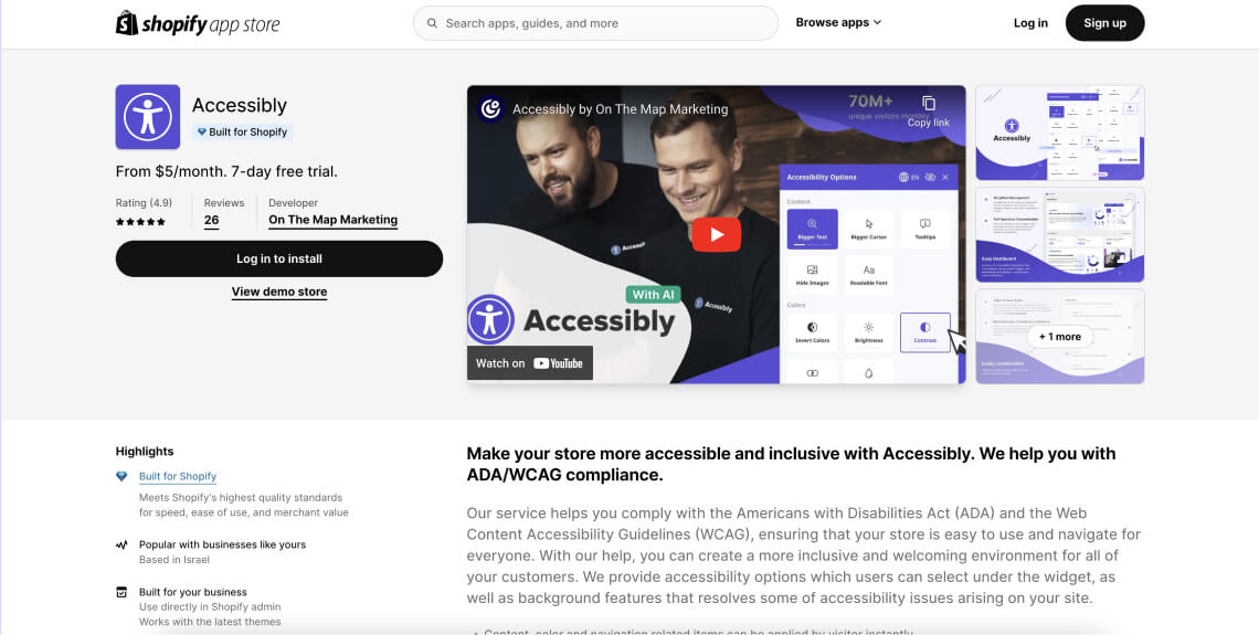 Screenshot of the Accessibly app on Shopify's app store.
