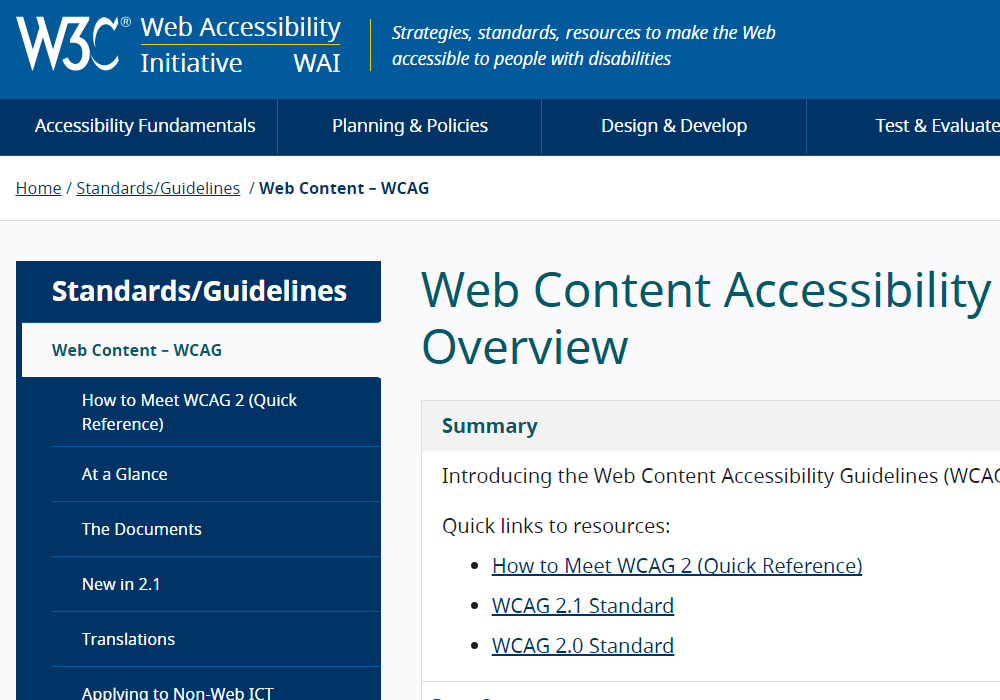WCAG page screenshot from W3C's website