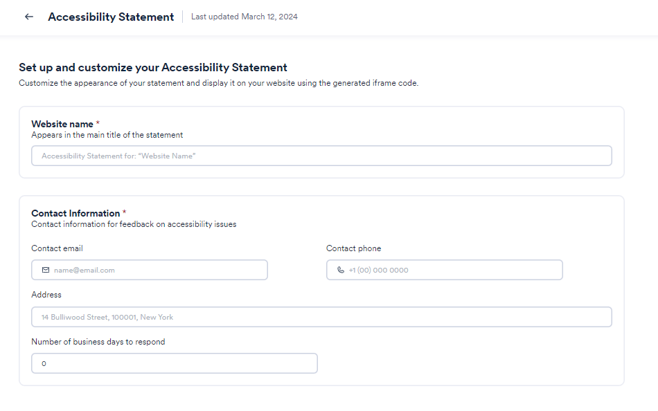 Screenshot of accessibility statement