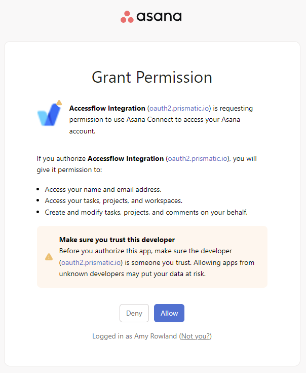 Screenshot of grant permission