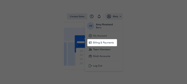 Screenshot of billing and payments menu
