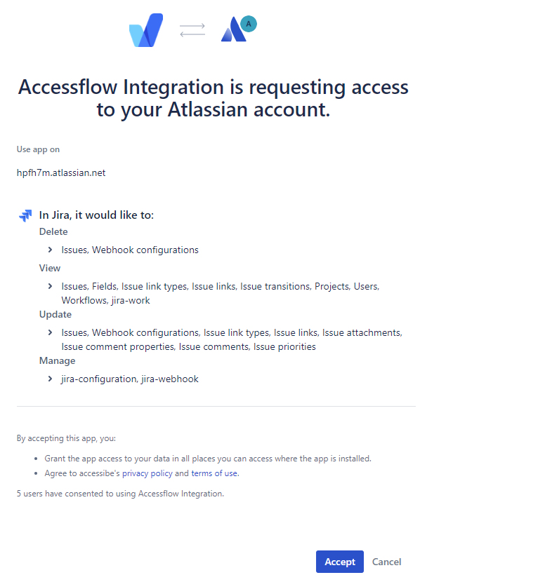Screenshot of accept Jira access request