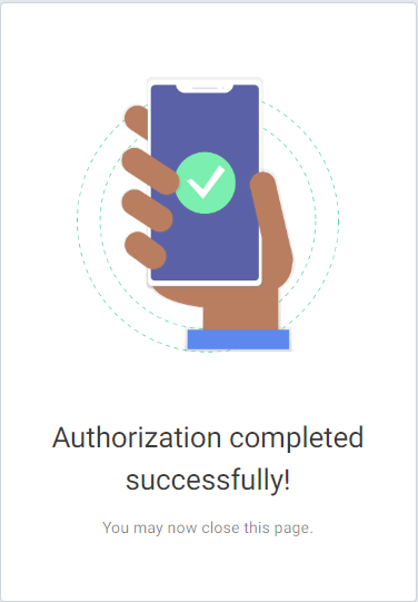 Screenshot of of authorization complete