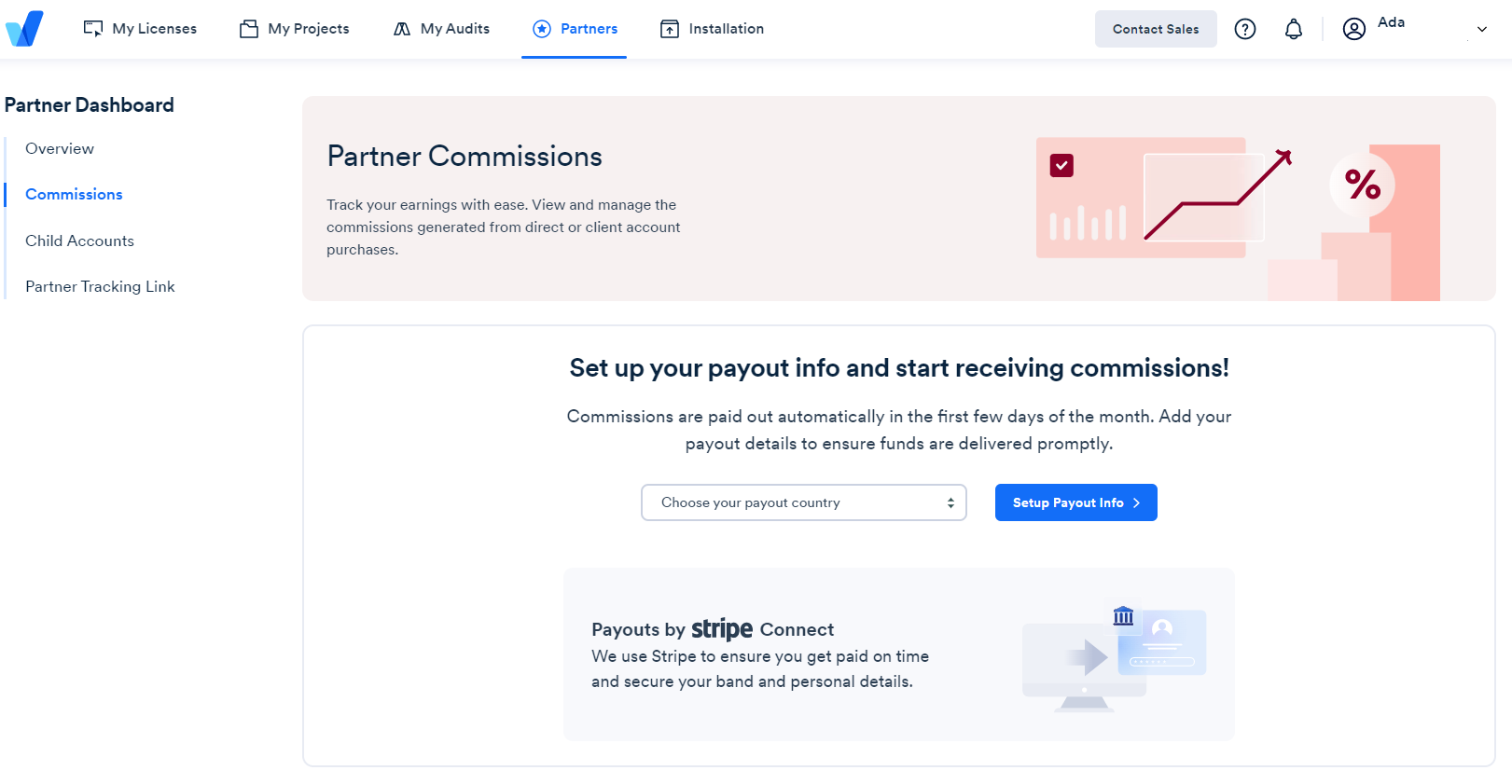 Screenshot of payout commissions