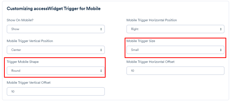 Screenshot of mobile trigger customization
