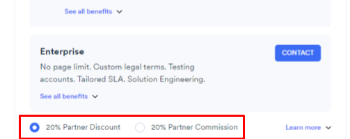 Screenshot of partner commission