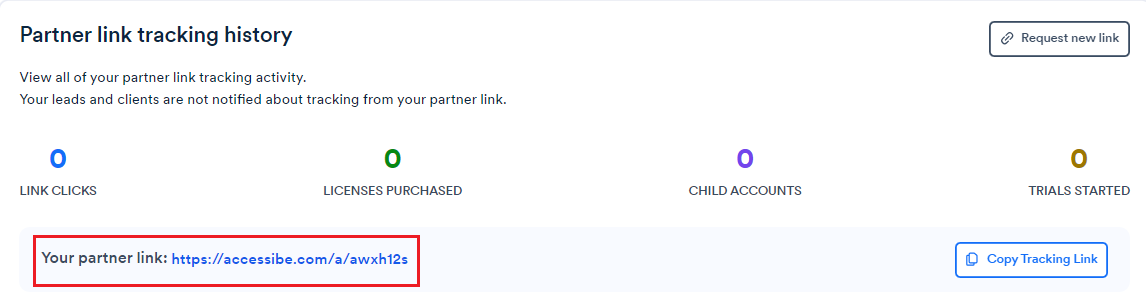 Screenshot of partner tracking link